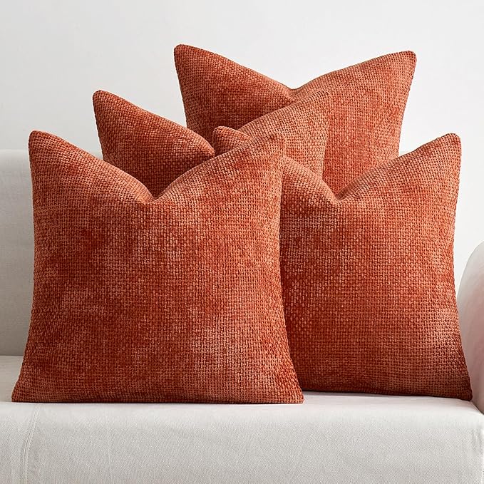 MIULEE Decorative Chenille Fall Pillow Covers Burnt Orange 20x20 Pack of 4 | Fall Home Decor, All Same Color Set, Couch Throw Pillows, Farmhouse Boho Cushion Covers for Sofa Bed Living Room