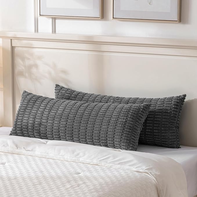 Fancy Homi Decorative Throw Pillow Covers for Bed Couch Bedroom Bench, Soft Corduroy Solid Pillow Case, Rustic Farmhouse Boho Room Decor,54" x 20" (Pack of 1),Dark Gray