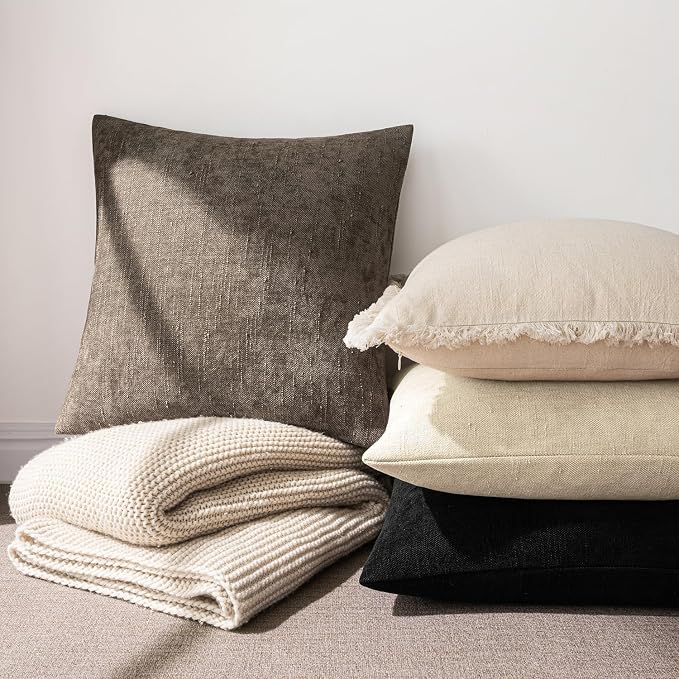MIULEE Textured Chenille Throw Pillow Covers 18x18 Inch Beige Cement | Pack of 2 Decorative Soft Throw Pillows, Solid Textured Cushion Covers, Modern Home Decor for Couch Sofa Bedroom Living Room