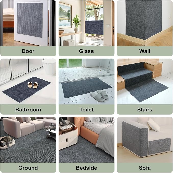 SREBAY Cat Scratch Couch Furniture Protector, Self-Adhesive Scratch Pad | 78.7x15.8In, Thicken, DIY Climbing Cat Carpet Mat for Door Window Protector, Couch Guard from Claw with Pins& Tape, LightGrey