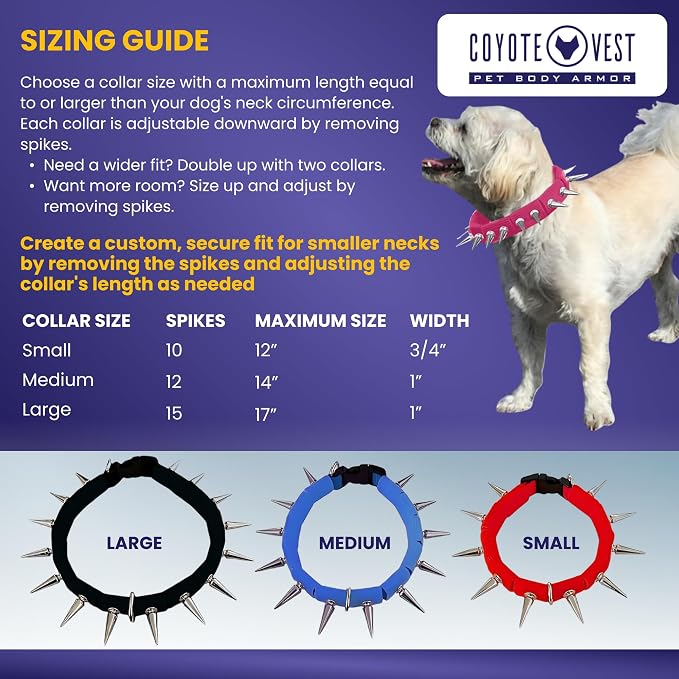 CoyoteCollar Spike Dog Collar, Adj/Replaceable Spikes, Large, Pink