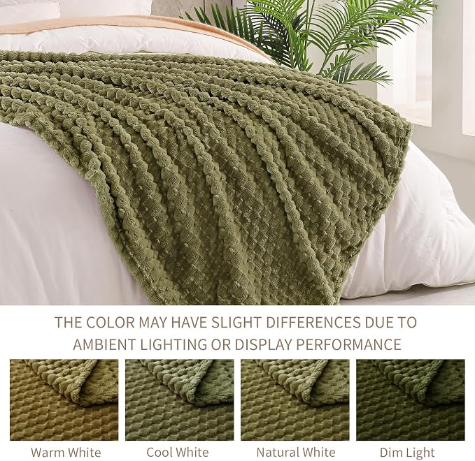 Exclusivo Mezcla 3D Fleece Twin Size Blanket for Bed, Olive Green | Extra Soft Fuzzy Plush Lightweight Bed Blankets, Cozy Fluffy Decorative Blankets for All Seasons, 60x80 Inches