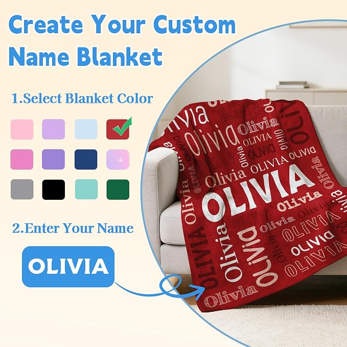 Custom Blanket with Name, Personalized Name Blankets for Teen Girls Boys Kids Baby, Customized Flannel Throw Blanket Gifts for Christmas Birthday - Printed in USA