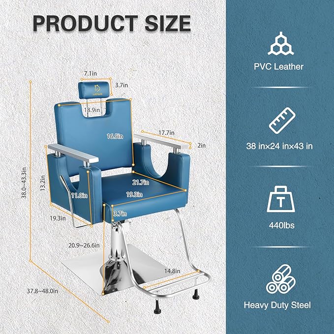 Heavy Duty Barber Chair, 360° Swivel Reclining Salon Chair for Hair Stylist, Height Adjustable Hydraulic Hairdressing Chair with Footrest for Barber Shop, Beauty Salon, Hairdressers