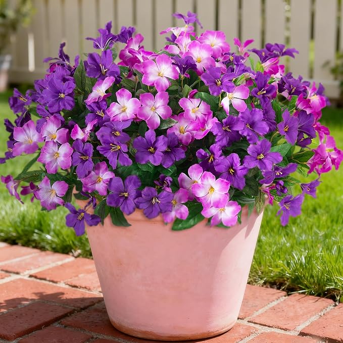 Fake Artificial Flowers for Outdoors 6 PCS Azalea Bouquet Silk Flowers for Outside UV Resistant Faux Flowers Plants for Outdoor Planters Realistic Spring Home Front Door Patio Garden Porch Decor
