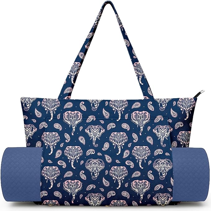 Yoga Bag for Women, Large Canvas Yoga Mat Tote Bag with Yoga Mat Carrier - Large Mat Pocket Fitness Tote for Pilates, Gym, Travel, Office & Beach
