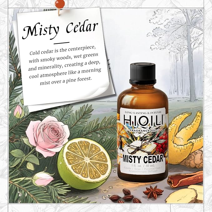 HIQILI Misty Cedar Fragrance Oil for Diffuser, Candle & Soap Making | Fresh Woody Hotel Scent For DIY Crafts, Ideal For Diffuser, Candles & Hand Wash Creation - 30mL / 1 Fl Oz