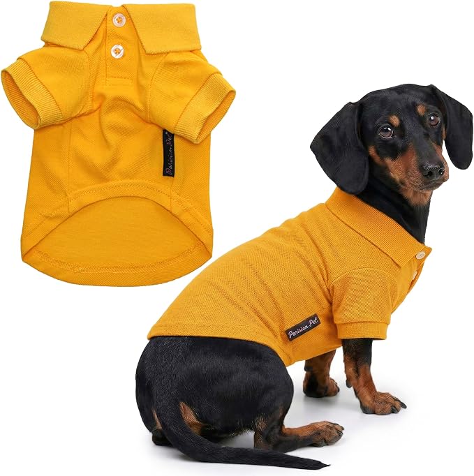 Parisian Pet Dog Polo Shirt – Classic Yellow Cotton Pet Apparel with Collar & Buttons, Soft Breathable Puppy T-Shirt - Cute Dog Clothes - Ideal Summer Clothes for Large Dogs - Shirts for Dogs Boy Girl