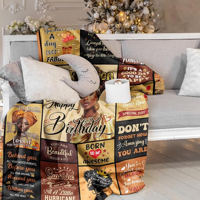 African American Birthday Gifts for Women Blanket 60"X50", Encouragement Inspirational Bday Gift, Afro Birthday Gifts Idea for Black Mom Lady Women Girl Best Friend