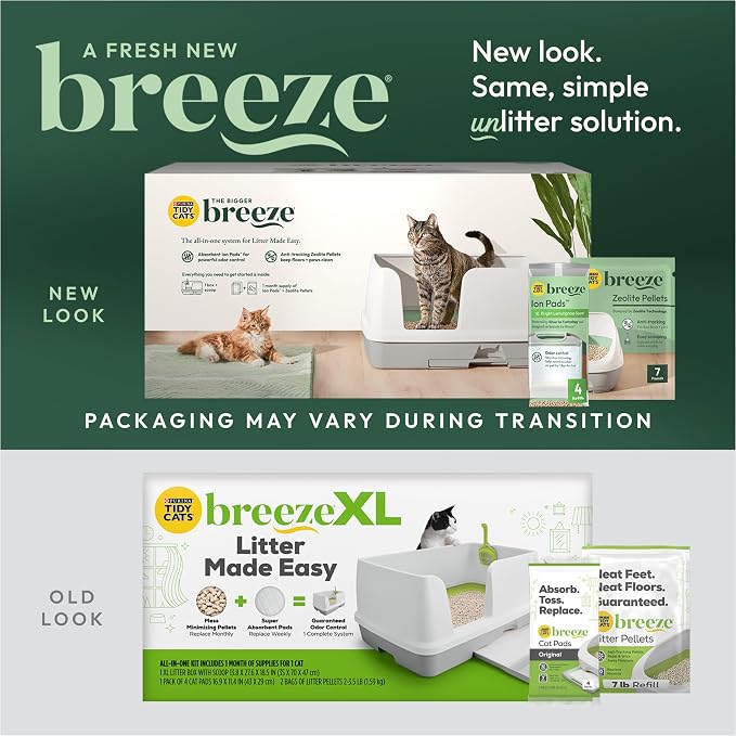 Purina Tidy Cats Breeze Litter Box System Kit with Pellet Cat Litter, XL Litter Box and Litter Box Pads