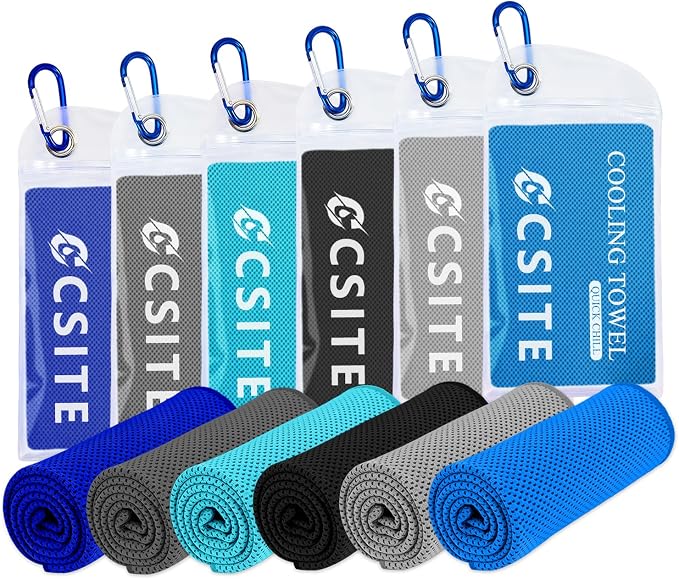 CSITE 6 Pack Cooling Towels (47"x12") for Neck and Face, Ice Towel for Hot Weather, Soft Breathable Chilly Gym Towels, Microfiber Towel for Work Out, Yoga, Running, Camping & More Activities