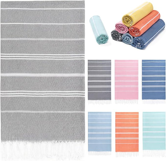 Aegero Turkish Beach Towel, 36"x71" Quick Dry Sand Free Oversized Bath Pool Swim Towel, Lightweight Travel Turkish Towels Vacation Essentials, Light Gray
