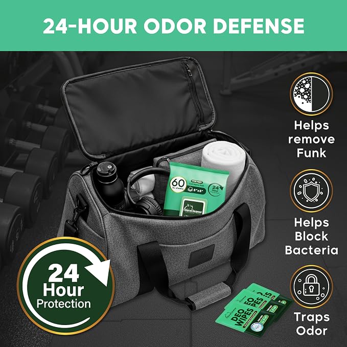 XL Deodorant Wipes for Men - 120 Ct. + 8 Travel Body Wipes Individually Wrapped - 8"x8" Odor Eliminator Towelettes for Underarm, Body, Feet - pH Balanced Armpit Smell Remover for Gym & Post Workouts