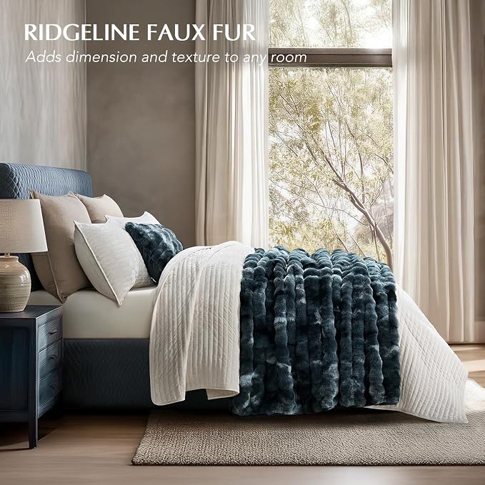 Faux Rabbit Fur Bubble Throw Blanket, 60"x80", Marble Deep Indigo | Ultra Soft, Luxury Faux Rabbit Fur Throw, Thick Warm Bubble Blanket, Cozy Fluffy Reversible, for Bed, Couch, Chair, Sofa