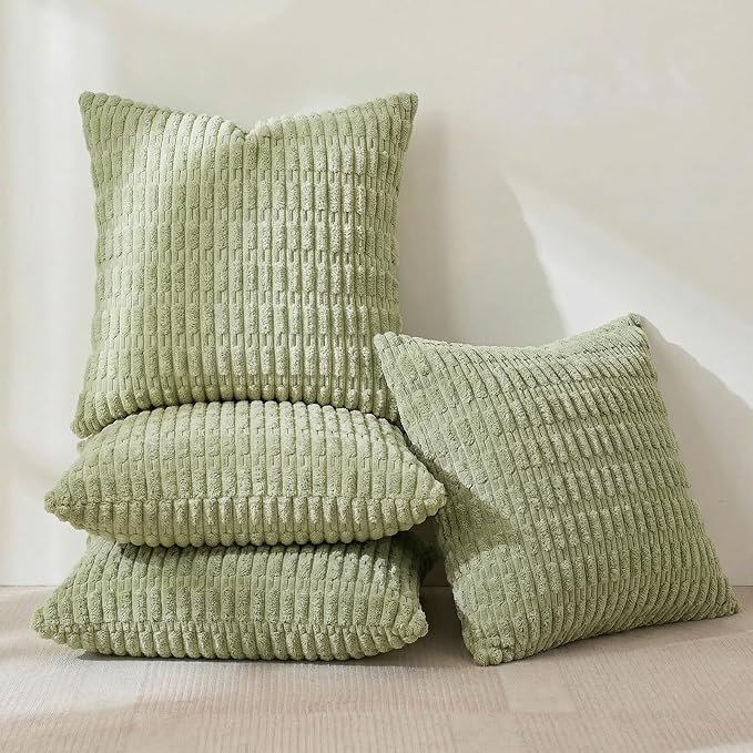 Fancy Homi 4 Packs Decorative Throw Pillow Covers for Living Room Couch Bed, Modern Farmhouse Boho Home Décor Accent Cushion Case, 18" x 18", Sage Green