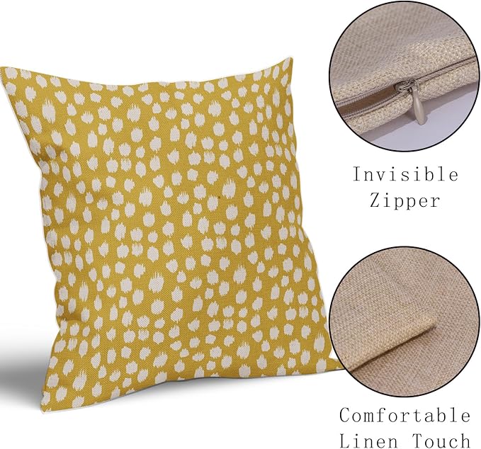 Sweetshow Yellow Cream Dots Pillow Covers 20x20 Set of 2 Boho Design Polka Dot Throw Pillows Modern Trendy Print Outdoor Decorative Pillowcase Square Linen Cushion Cases Decor for Sofa Couch Bed