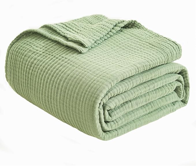 EMME Muslin Blankets for Adults Throw Blanket for Couch Breathable Gauze Soft Lightweight Airy Sage Green Twin 60" x 80"