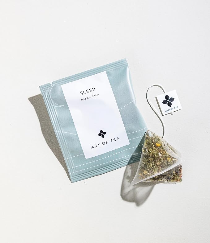 Art of Tea Sleep Tea Bags 50 Count, Caffeine Free Herbal Bedtime Tea with Chamomile, Lavender & Valerian Root, Premium Pyramid Sachets