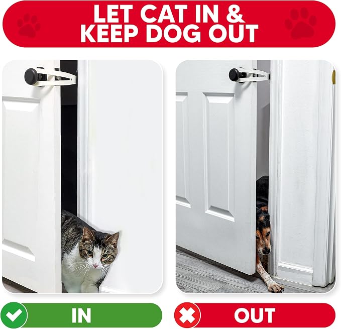 FlexLatch Cat Door Holder Latch - Bright White Cat Door Alternative Installs Fast Flex Latch Strap Let's Cats in and Keeps Dogs Out of Litter & Food. Safe Baby Proof One Piece No Measuring Extra Easy