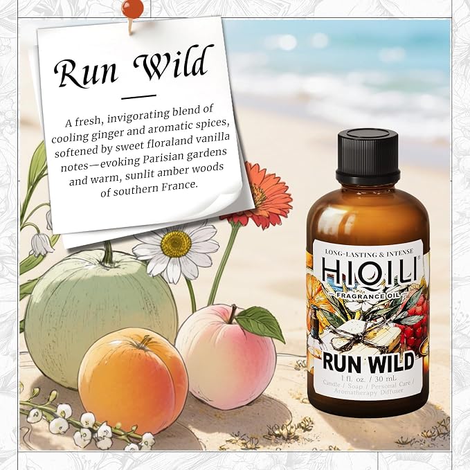 HIQILI Run Wild Fragrance Oil for Candle, Soap & Diffuser | Inspired by Cl.Klein E-Scape, Women's Perfume, Fresh Scents for Reed Diffuser, Wool Dryer Balls - 30mL / 1 fl.oz