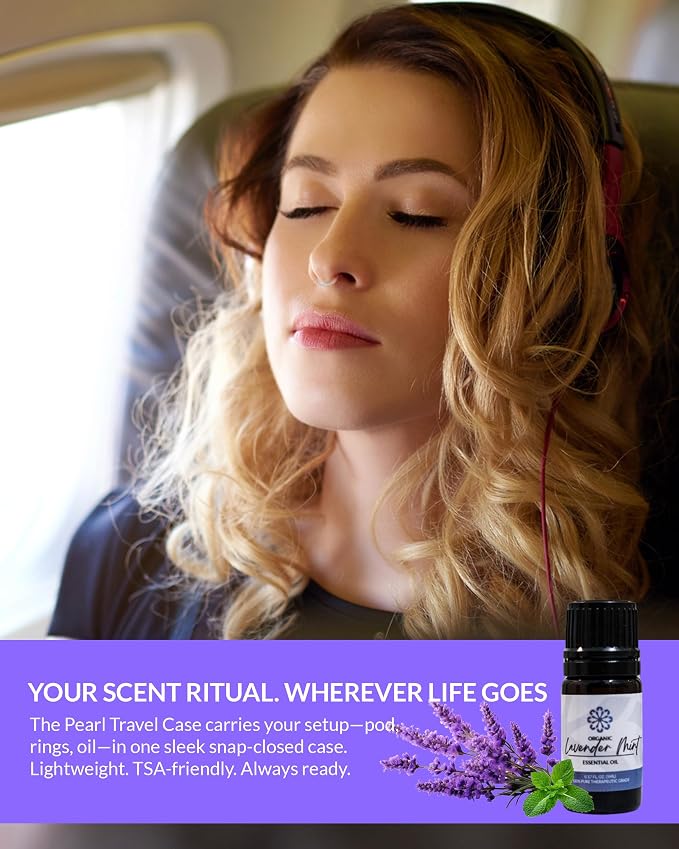 Essence Pearl Travel Case | Lavender Mint Essential Oil | Aromatherapy Nasal Diffuser & Essential Oil Carrying Case | Lavender & Peppermint Oil Blend | Travel-Friendly Kit | Black Pod