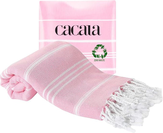 Cacala 100% Turkish Cotton Kitchen Tea Towels, Highly Absorbent Luxury Soft Quick Drying Dish Towel with Hanging Loop for Gym, Yoga, Bath, Sports, Cleaning and Kitchen (23 x 36), Sugar Pink