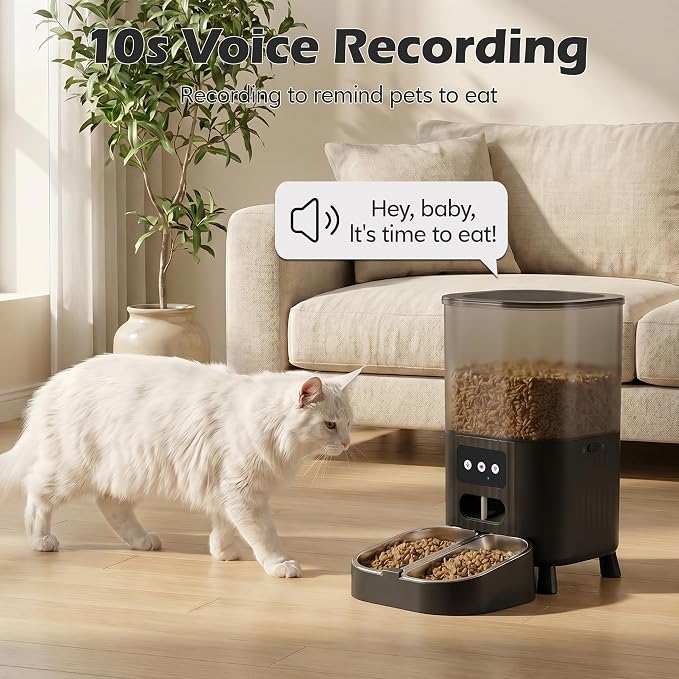 Automatic Cat Feeder, WiFi Cat Food Dispenser with App Control, Smart Dry Pet Food Feeder, 1–10 Meals Per Day, Voice Recording & Stainless Steel Dual-Bowl for Small Pets Indoor(4.5L, Black)