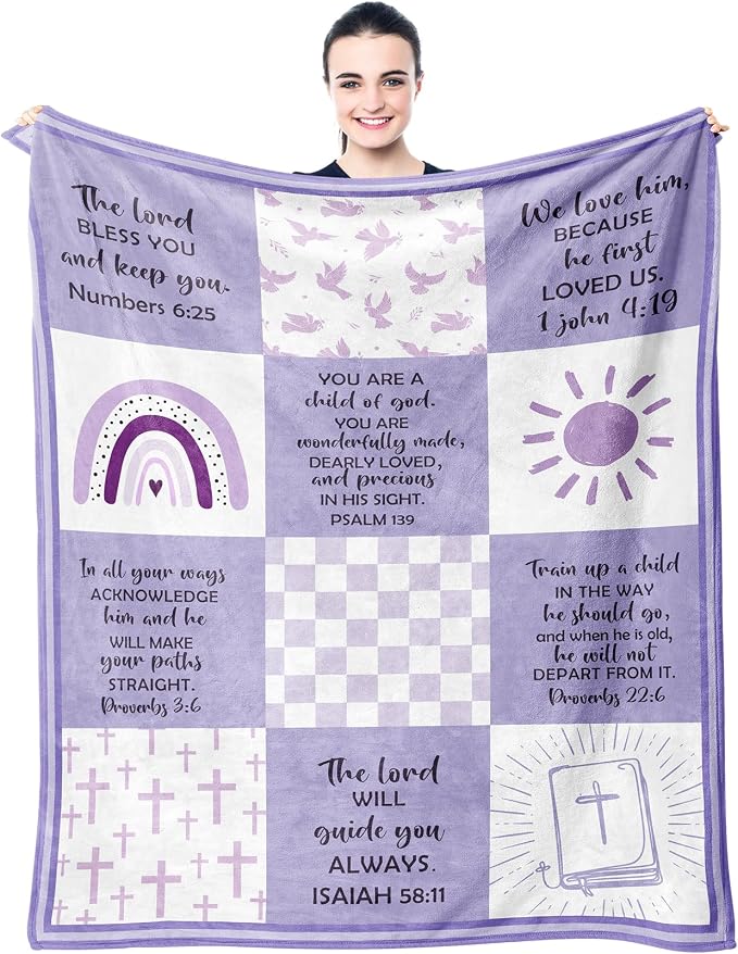 Baptism Gifts for Girl Boys, Baptismal Gift Blanket 40"x50", Christian Present, Baptism Favors Christening Gift, Religious Bible Catholic Gift Ideas Throw Blankets