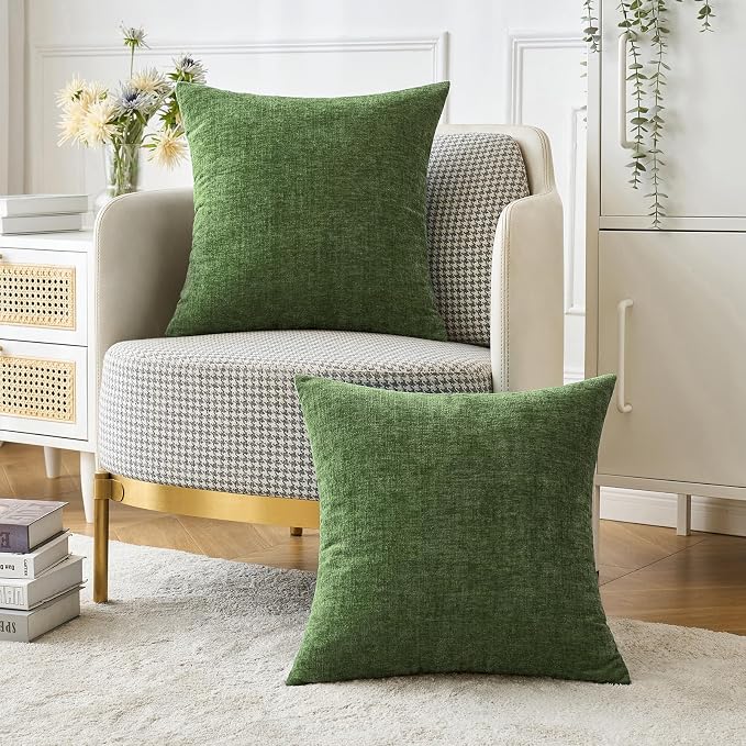 MIULEE Soft Chenille Throw Pillow Covers Moss Green 16x16 Inch Pack of 2 | Modern Home Decor, Classic Decorative Pillows, Solid Dyed Cases, Boho Couch Cushion Covers for Sofa Bed Living Room