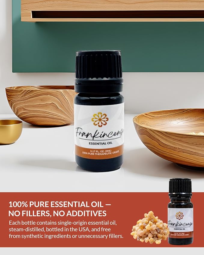 Essence Frankincense Essential Oil, 5 ml | Aromatherapy Oil for Diffusers & Personal Use | Natural Fragrance for Relaxation, Clarity & Wellness | Made in USA | Earthy & Calming Scent