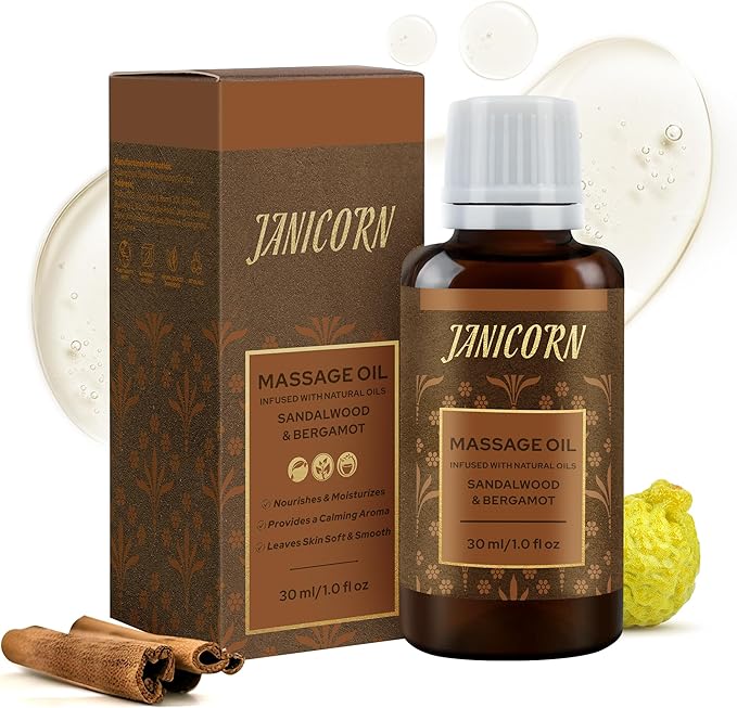 Sandalwood & Bergamot Aromatherapy Oil for Face & Body Massage – Plant-Based Blend for Hydrating & Nourishing Care, Woody-Citrus Aroma for Refreshing and Balancing Self-Care, 1 fl oz / 30 ml