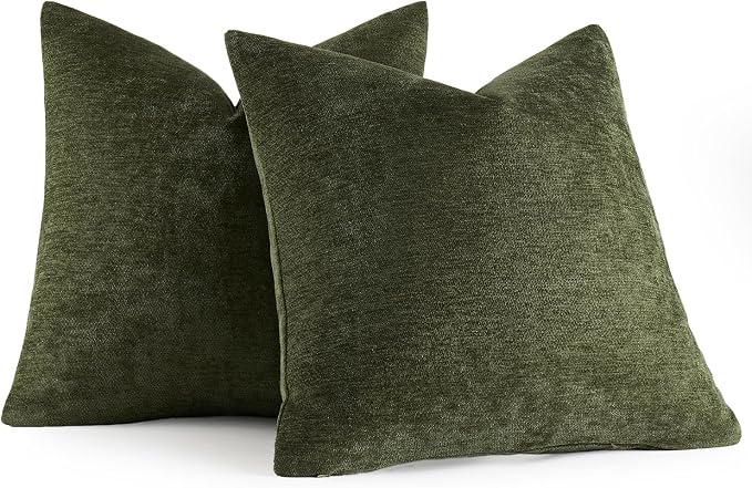 MIULEE Pack of 2 Olive Green Decorative Pillow Covers 18x18 Inch | Soft Chenille Couch Throw Pillows Farmhouse Cushion Covers for Home Decor Sofa Bedroom Living Room