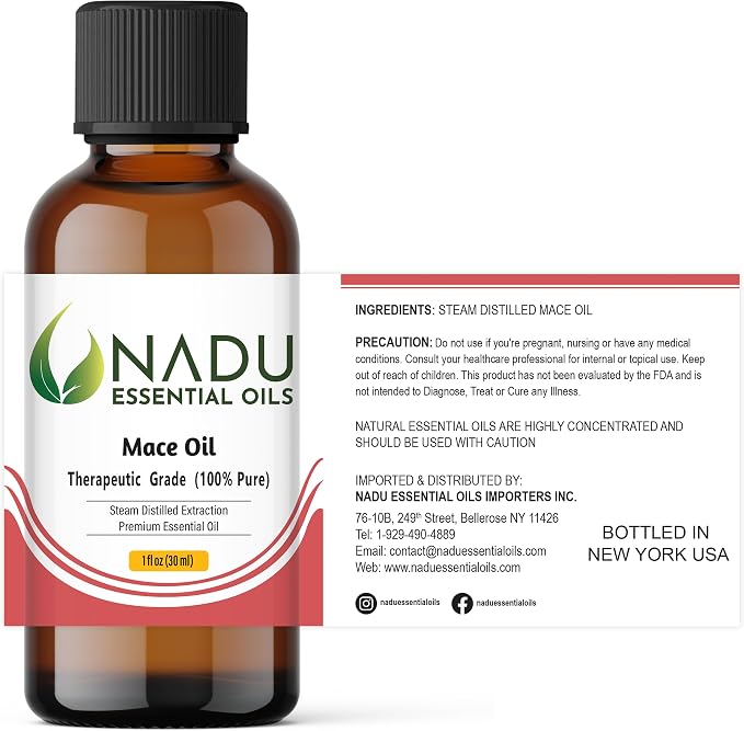 Mace Essential Oil - 100% Pure & Natural - Great for Home Diffusers - Exceptional for Aromatherapy, Essential Oil Blends, Beauty, Health, Candle Making, and Soap-Making - 1 Fl Oz (30 ml)