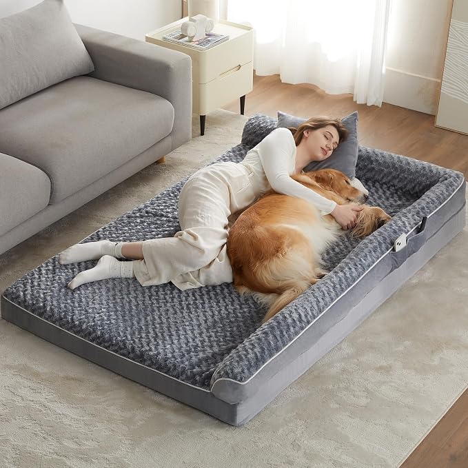 BFPETHOME Orthopedic Washable Dog Bed, Sleeping Couch for Large Senior Dogs | Deluxe Plush Rose Velvet Washable Cover, Egg Crate Foam Support, Waterproof Lining, Non-Slip Bottom, Senior Dogs