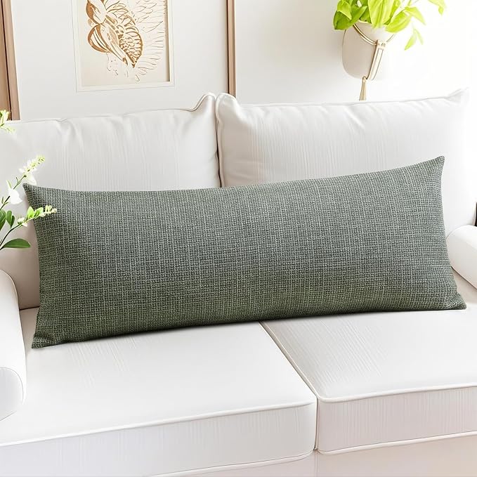 OTOSTAR Linen Throw Pillow Cover Set of 1 Decorative Long Lumbar Pillowcase Rectangle Cushion Cover 14x36 Inch for Home Decor Sofa Bedroom Car 35 x 90CM Olive Green