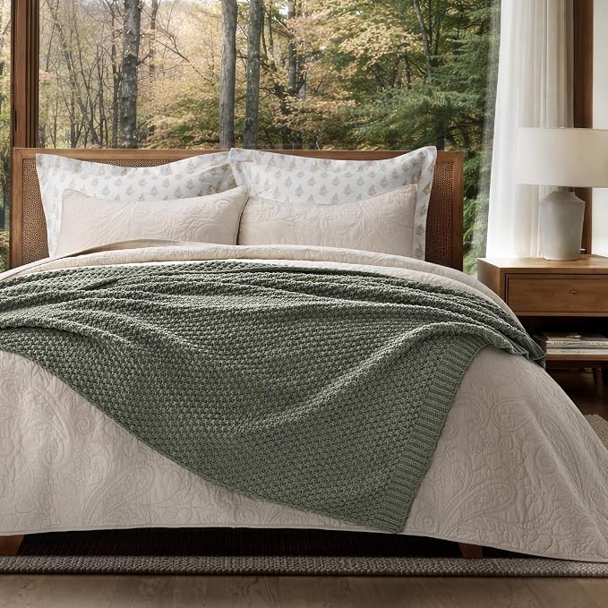 EVERGRACEHOME Chunky Chenille Knit Throw Blanket, 60x80, Dried Thyme Green | Sculpted Moss Stitch, Chic Modern Farmhouse, All-Season Warmth, OEKO-TEX® Certified, Elegant Blanket for Couch, Bed, Sofa