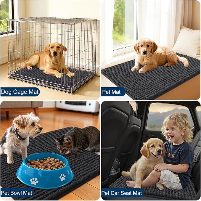 OLANLY Dog Door Mat for Muddy Paws 59x35, Extra Absorbent Chenille Mud Mat | Dark Grey, Absorbs Moisture and Dirt, Non-Slip Machine Washable Doormat, Quick-Drying Indoor Entryway Floor Mat for Dogs