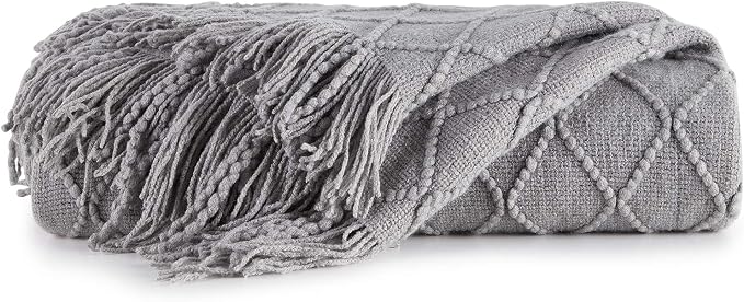 BOURINA Light Grey Throw Blanket 60x80 Inch Knitted Soft Throw Sofa Blanket | Knitted Throw Blanket 60x80 Inches, Soft Lightweight Boho Weave Throw Decorative Couch Blanket for Living Room Bedroom Chair