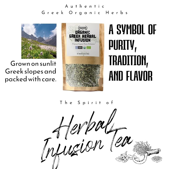 APSOGO Organic Herbal Tea Loose Leaf - Greek Mountain Tea Blend with Sage, Lemon Balm & Dittany - Caffeine Free Herbal Tea - Loose Leaf Herbal Tea from Greece (1.76oz)