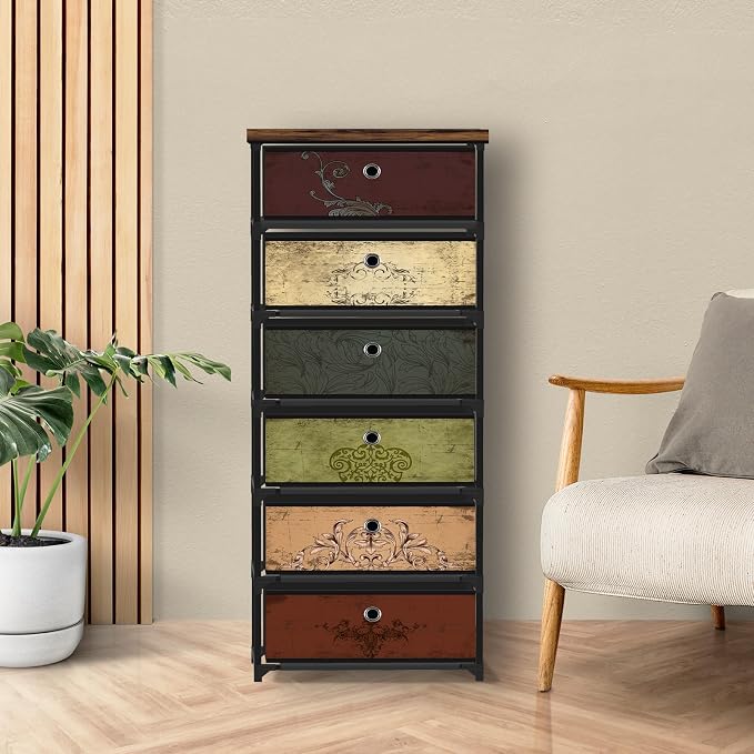 VASICAR 6 Drawers Storage Organizer Cabinet, Decorative Storage Chest, Small Dresser, Stand Nightstand for Bedroom, Living Room, Closet, Entryway, Hallway, Nursery, Dorm