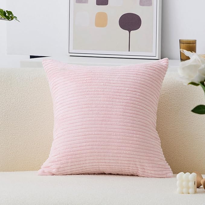 Home Brilliant Euro Sham 26x26 Pillow Cover Large Super Soft Striped Velvet Couch Throw Pillow Cover for Wedding, 66x66 cm, Blush Pink