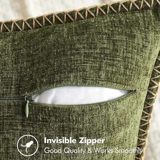 MIULEE Decorative Couch Throw Pillow Covers 16x16 Inch Olive Green 2 Pack | Farmhouse Pillow Covers with Stitched Edge, Soft Chenille Cushion Cases, for Sofa Bed Living Room Home Decor