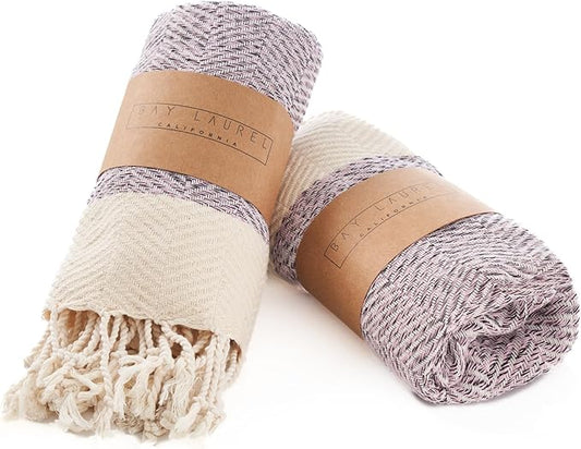 BAY LAUREL Turkish Hand Towel – Pack of 2 | Soft & Absorbent Decorative Towels for Bathroom, Hand, Face, Hair, Gym, Yoga, SPA, Kitchen & Tea | Boho Decor(Blush Pink, Herringbone 15x26 Inches(Set of 2)