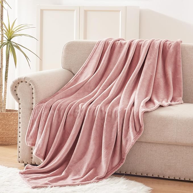 Exclusivo Mezcla Soft Fleece Throw Blanket for Couch, Dusty Pink | 50x60 Inches, Double-Sided Brushed Flannel, Lightweight Plush Cozy Blanket for Home Decor, All Season, Machine Washable