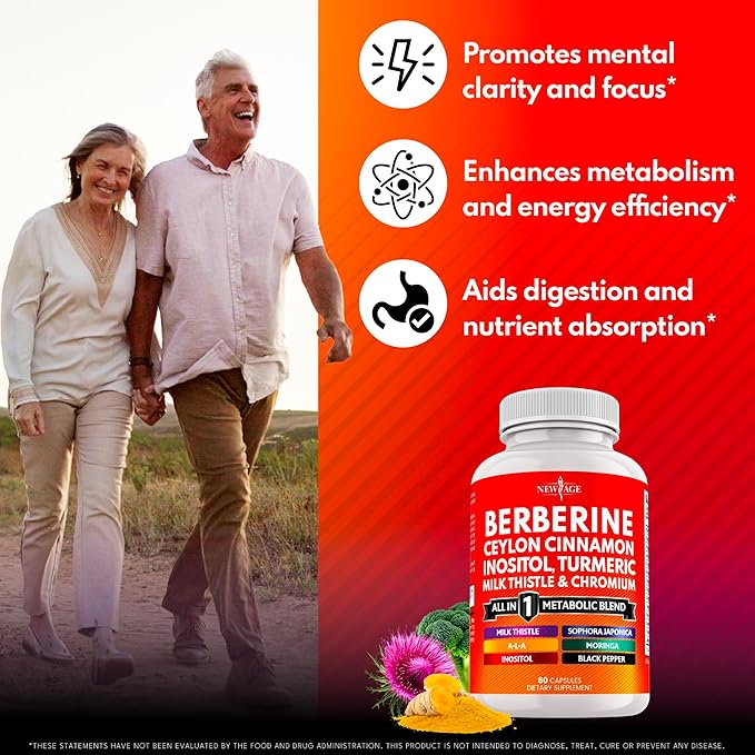 Berberine and Ceylon Cinnamon Supplement - Bitter Melon, Glucomannan, Gymnema Sylvestre, Chromium, Moringa, Milk Thistle, Turmeric, Inositol Pills - 60 Count
