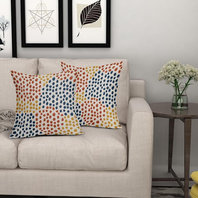 Blue Orange Yellow Pillow Covers 16x16 Set of 2 Fall Colored Art Dot Decorative Throw Pillows Trendy Print Outdoor Pillowcase Holiday Seasonal Cushion Cover Linen Pillow Case Decor for Sofa Couch Bed