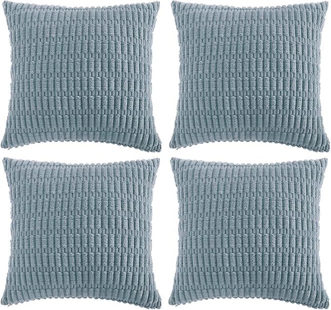 Fancy Homi 4 Packs Decorative Throw Pillow Covers for Living Room Couch Bed, Modern Farmhouse Boho Home Décor Accent Cushion Case, 12" x 12", Light Blue