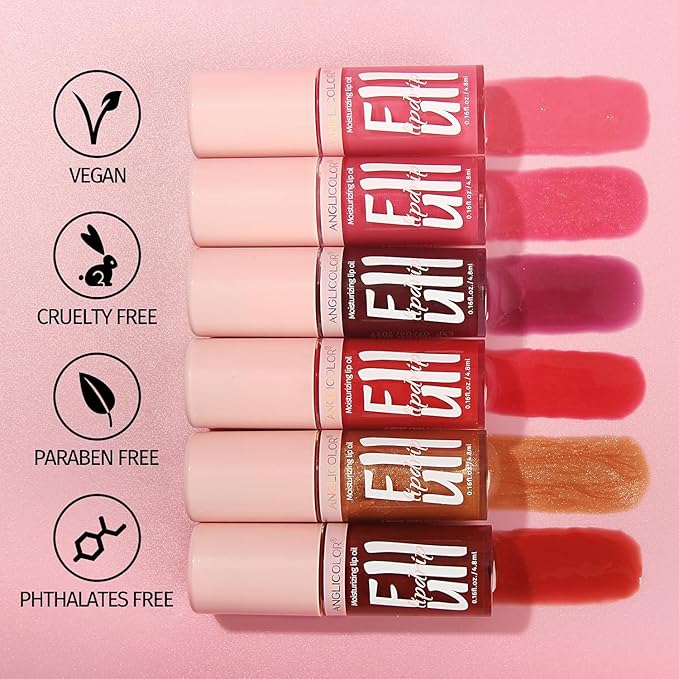 Anglicolor 2PC Lip Oil and Metallic Glitter Pink Lipstick,Natural Lip Plumper,Fruit Flavoured Lip Oil,For Dry Lip's Moisturizing Hydrating,Vegan & Cruelty-free (06 Gaia+15)