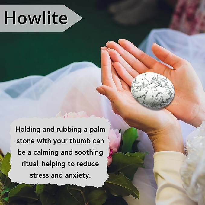 Amazing Gemstone Howlite Crystals and Healing Stones - Large Palm Stone Crystals Piedra - Crystal for Good Luck, Balanced Positive Energy, Meditation - Unique Stocking Stuffers Gifts for Women, Men