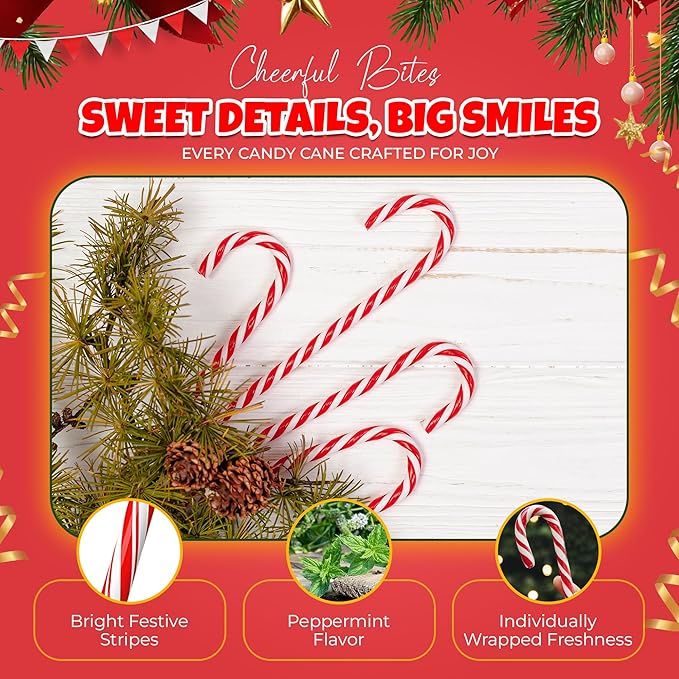 Christmas Candy Canes 36 Pack - Classic Red & White Peppermint Sticks Individually Wrapped - Bulk Christmas Candys for Holiday Treats, Decorations, Stocking Stuffers & Gifts